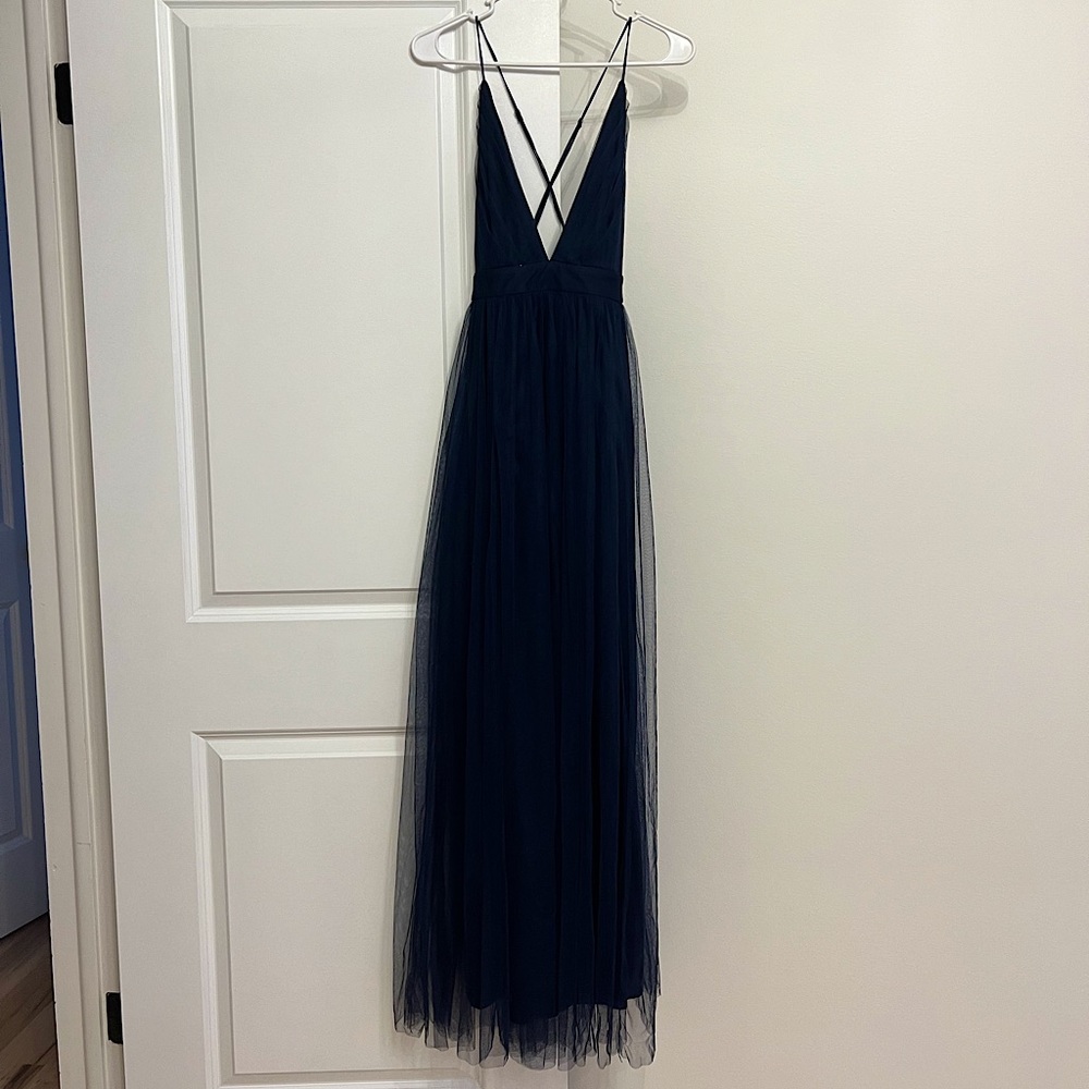Navy blue maxi tulle dress